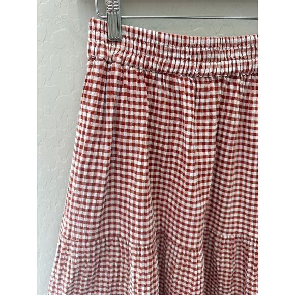 DOWNEAST | Red White Gingham Tiered Midi Skirt | Medium - Picture 2 of 6